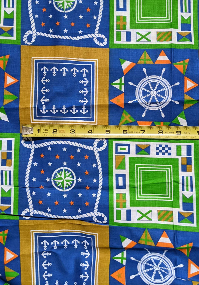 Vintage Nautical Novelty Print Cotton Woven Fabric Flags Anchors Quilting Sewing - Picture 4 of 7